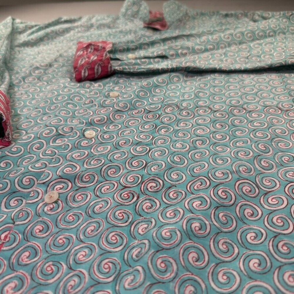 Carolina Martinez De Las Rivas Shirt Womens 3X Geometric Flip Cuff Blue Swirls‎ - Picture 5 of 11